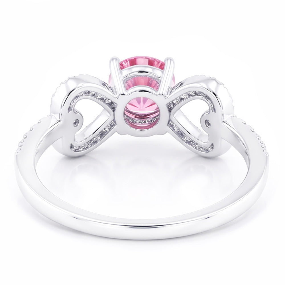 Round Cut 3 Ct Pink Sapphire And Natural Earth Mined Diamonds Fancy Ring White Gold 14K