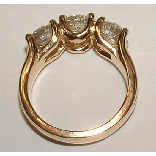 Round Cut 3 Stone Real Diamond Ladies Ring 3 Carat Yellow Gold 14K