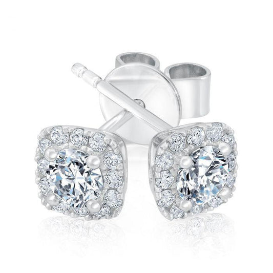 Round Cut 3.04 Carats Real Diamonds Halo Ladies Stud Earring White Gold
