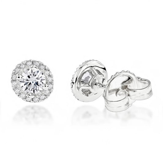 Round Cut 3.20 Carats Real Sparkling Diamonds Stud Earrings 14K White Gold