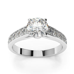 Round Cut 3.35 Carats Real Diamond Engagement Ring With Accents