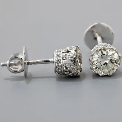 Round Cut 3.70 Carats Real Diamonds Women Studs Earrings Gold White 14K