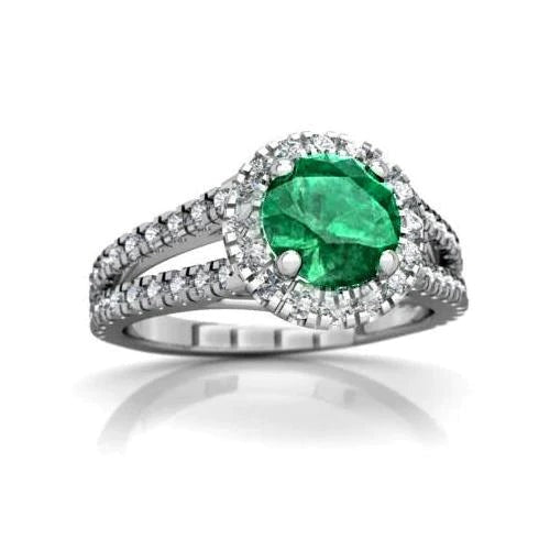 Round Cut 3.80 Ct. Green Emerald And Diamonds Wedding Ring Gold White 14K