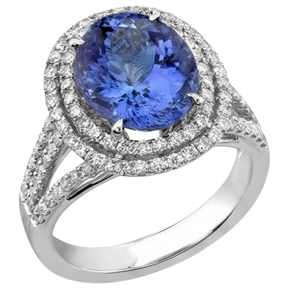 natural round tanzanite 4.20ct ring close up detail