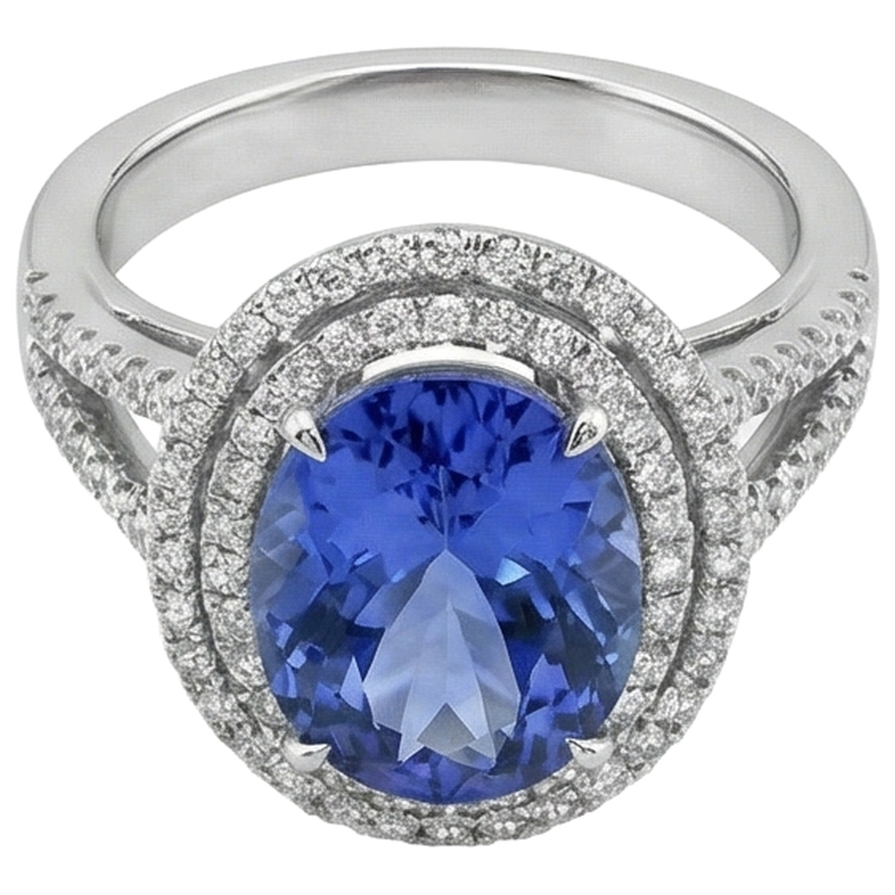 natural round tanzanite 4.20ct ring top view