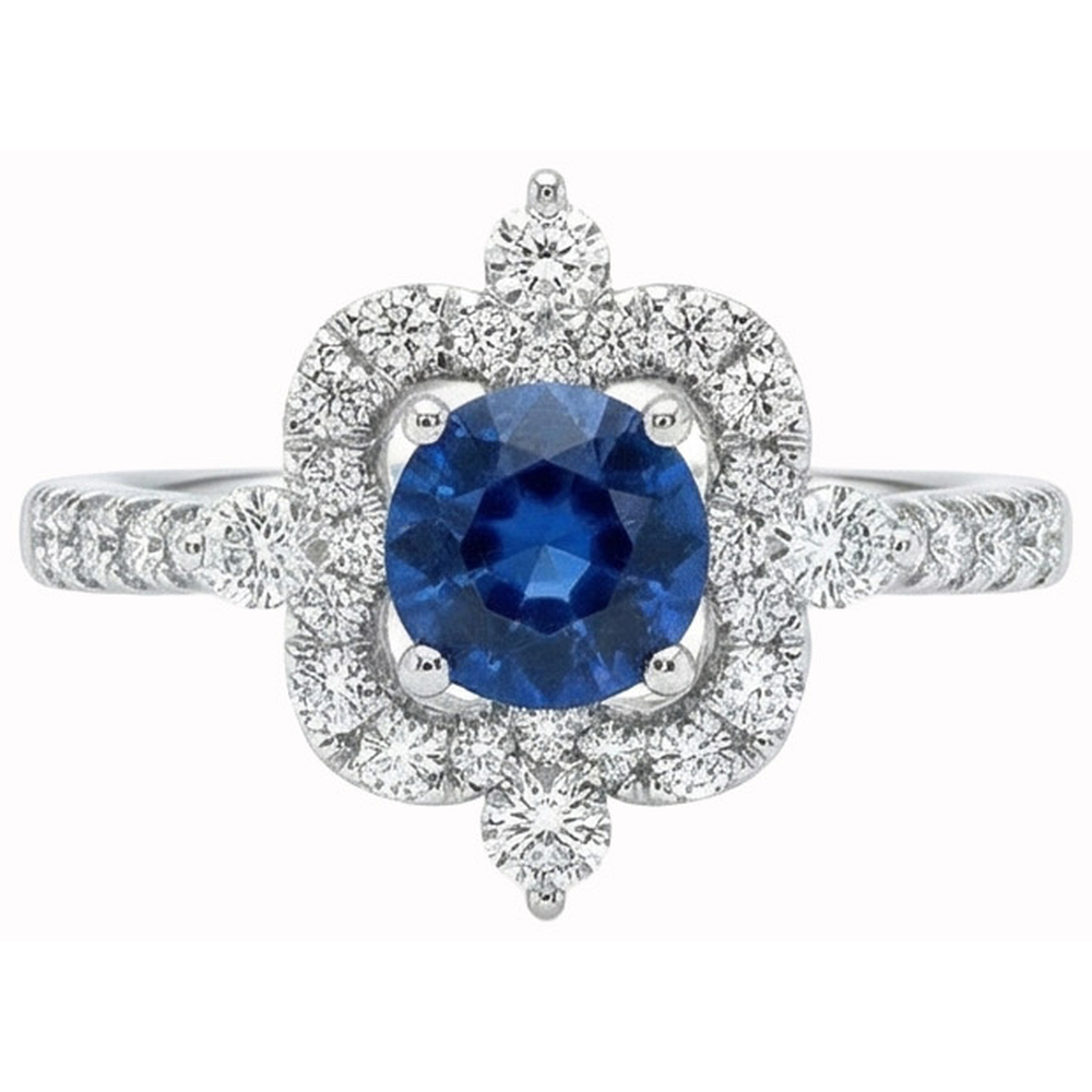 Round Cut 4.30 Ct Sri Lanka Blue Sapphire Natural Earth Mined DIAMOND ( NOT LAB GROWN )s Fancy Ring