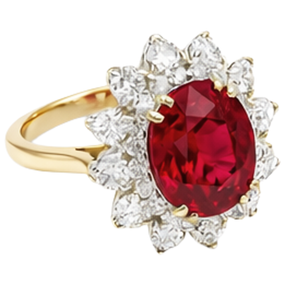Round Cut 4.50 Ct Ruby And Natural Earth Mined Diamonds Ring Prong Set Gold Yellow 14K