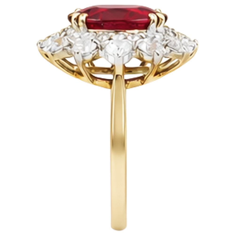 Round Cut 4.50 Ct Ruby And Natural Earth Mined Diamonds Ring Prong Set Gold Yellow 14K