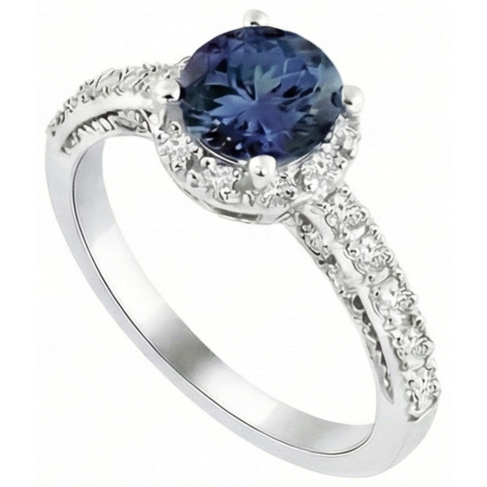 Round Cut 4 Carats Ceylon Sapphire Wedding Ring White Gold 14K