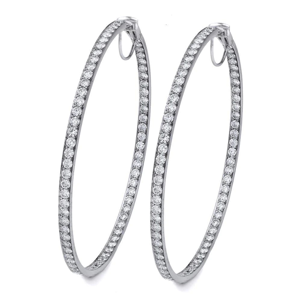 Round Cut 4.40 Carats Real Diamonds Women Hoop Earrings Gold White 14K