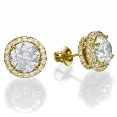Round Cut 4.50 Carats Natural Diamonds Studs Halo Earrings Yellow Gold 14K New