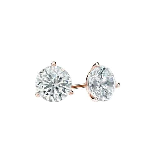 Round Cut 4.50 Carats Real Diamonds Studs Earrings Rose Gold 14K