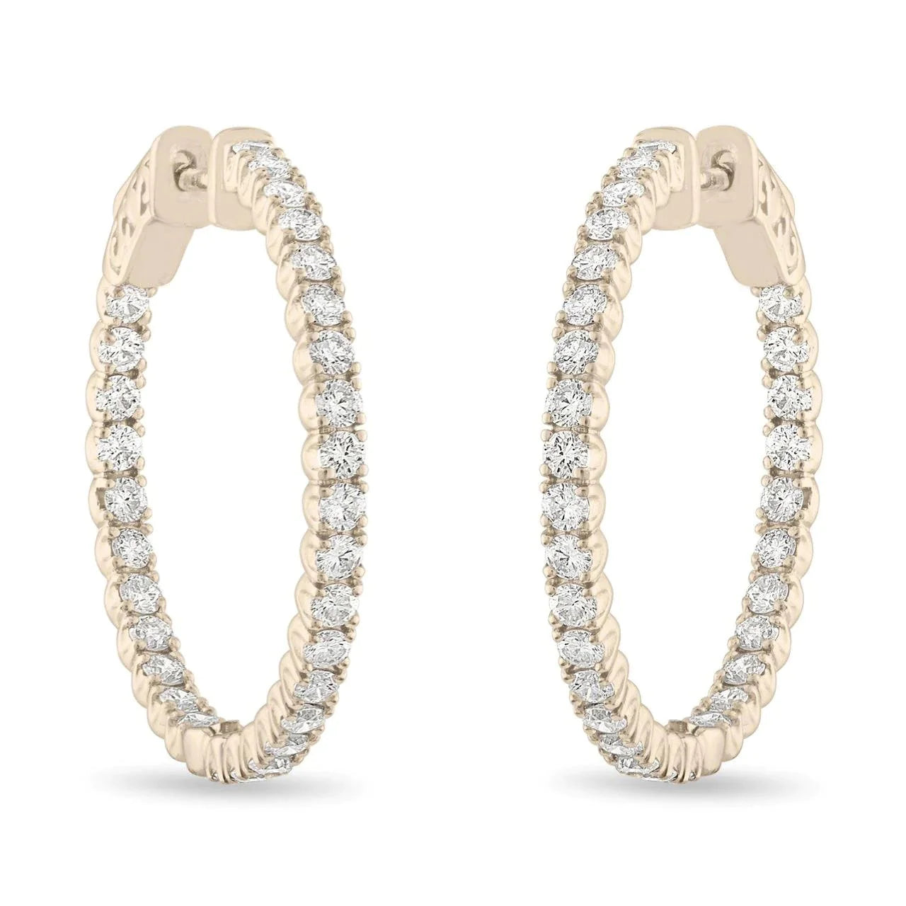 Round Cut 4.50 Carats Real Diamonds Women Hoop Earrings Gold Yellow 14K