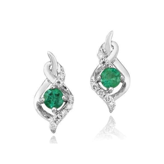 Round Cut 4.80 Carats Green Emerald & Diamonds Stud Earrings White Gold 14K