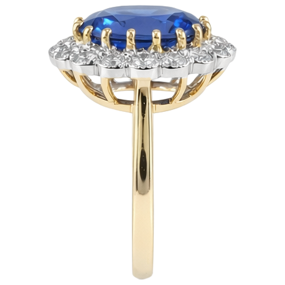 Round Cut 5.75 Carats Tanzanite With Natural Earth Mined Diamonds Ring Two Tone 14K