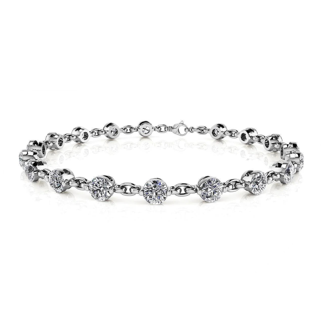 Round Cut 5 Carats Sparkling Real Diamonds Link Bracelet White Gold 14K