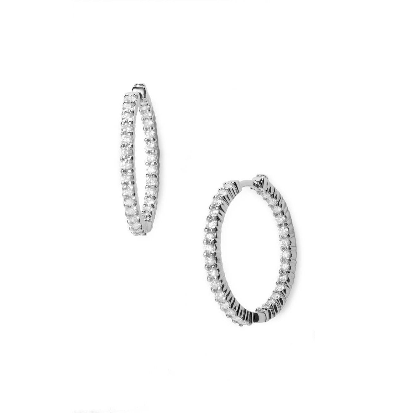 Round Cut 5.40 Carats Genuine Diamond Women Hoop Earrings 14K White Gold New