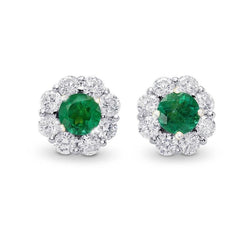 Round Cut 5.40 Carats Green Emerald Diamond Stud Halo Earrings White Gold
