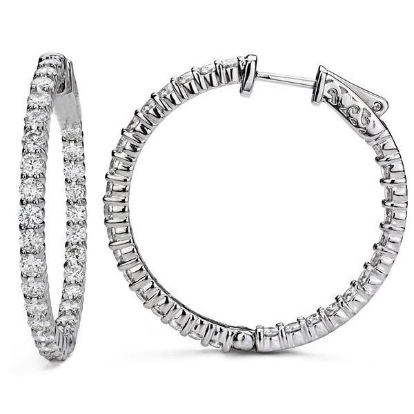 Round Cut 5.40 Ct Sparkling Natural Diamonds Ladies Hoop Earrings Gold 14K
