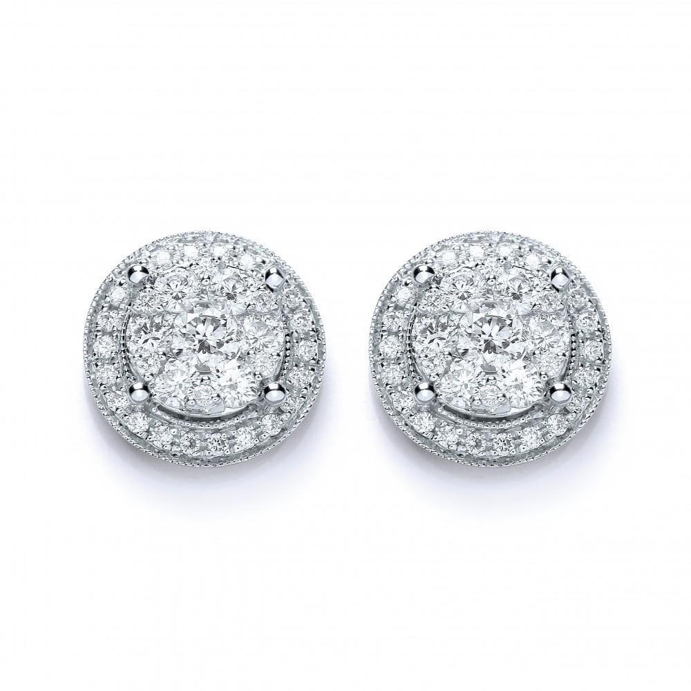 Round Cut 5.60 Carats Real Diamond Women Stud Halo Earrings White Gold 14K