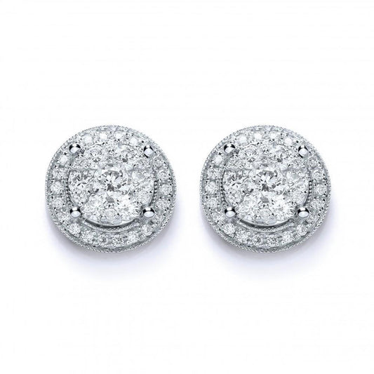 Round Cut 5.60 Carats Real Diamond Women Stud Halo Earrings White Gold 14K