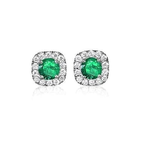 Round Cut 7 Carats Green Emerald And Diamond Stud Earrings White Gold 14K