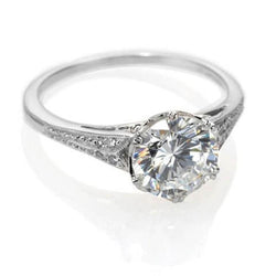 Round Cut Antique Look Real Diamond Engagement Ring White Gold 1.25 Carats