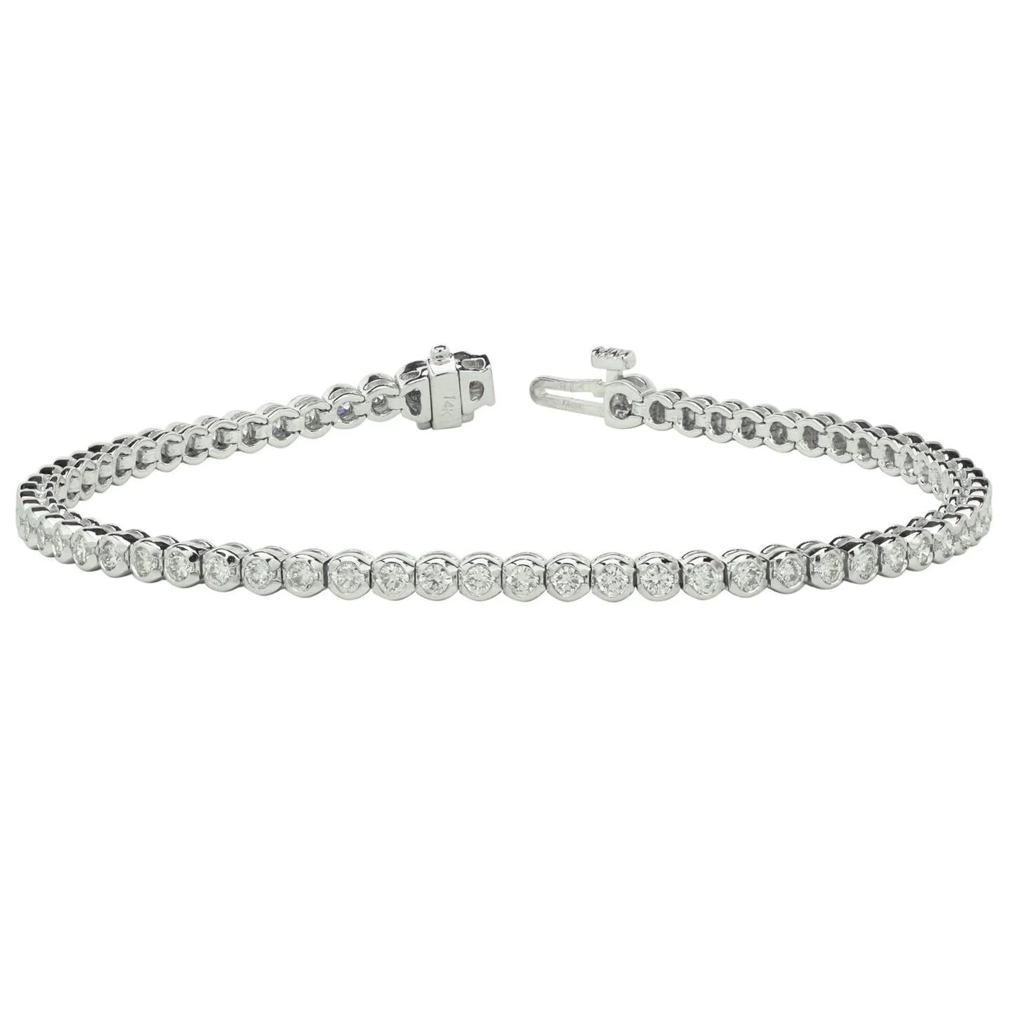 Round Cut Bezel Set 6 Carats Real Diamonds Tennis Bracelet WG 14K