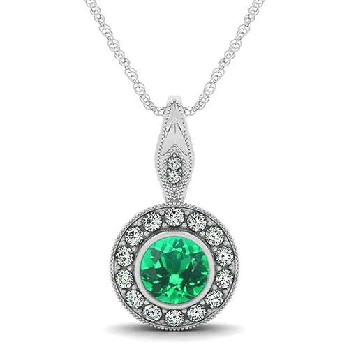 Round Cut Bezel Set Green Emerald & Diamonds 4.50 Carats Gemstone Pendant
