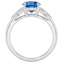 natural round sapphire 2.25ct ring on white background