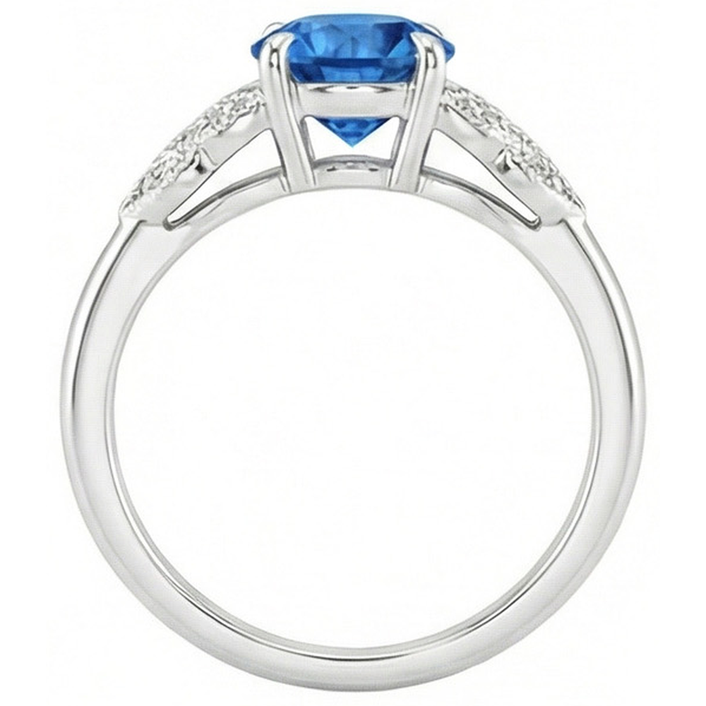 natural round sapphire 2.25ct ring on white background