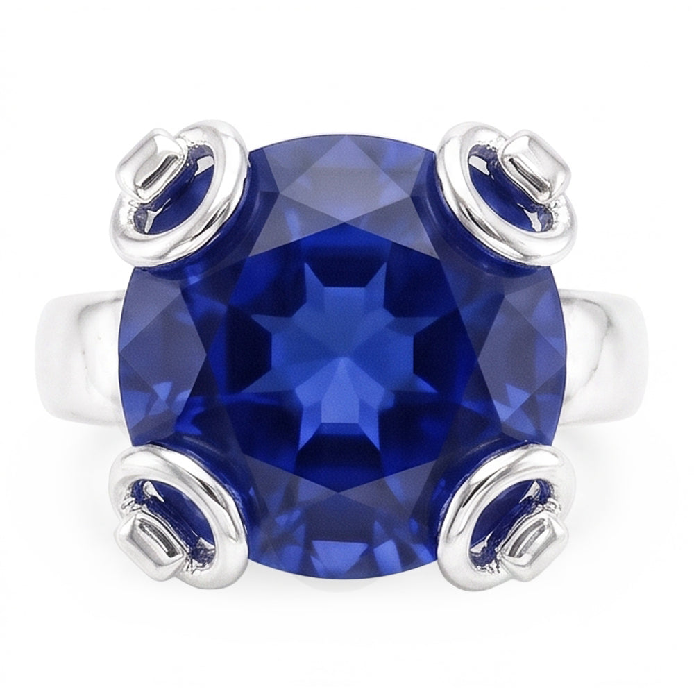 Round Cut Ceylon Sapphire Solitaire Ring 7.01 Ct. White Gold 14K