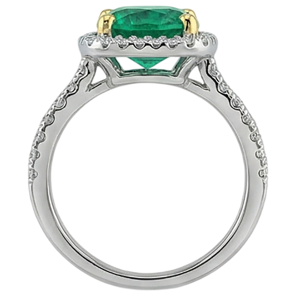 Precious Stone Ring 14K Two Tone Gold with Emerald – top view