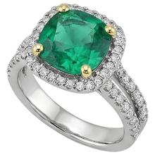 Emerald Precious Stone Ring 4-ct 14K Two Tone Gold – front view