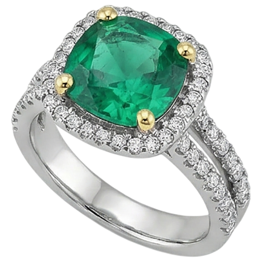 Emerald Precious Stone Ring 4-ct 14K Two Tone Gold – front view