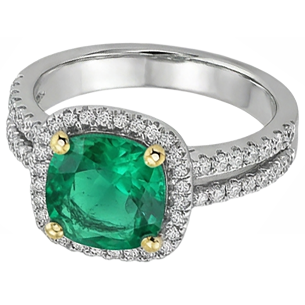 Round Brilliant Emerald ring in 14K Two Tone Gold – side view