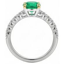 Colombian Emerald Round Brilliant Gemstone Ring in 14K Two Tone Gold – top view
