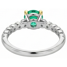 Round Brilliant Colombian Emerald ring in 14K Two Tone Gold – back view