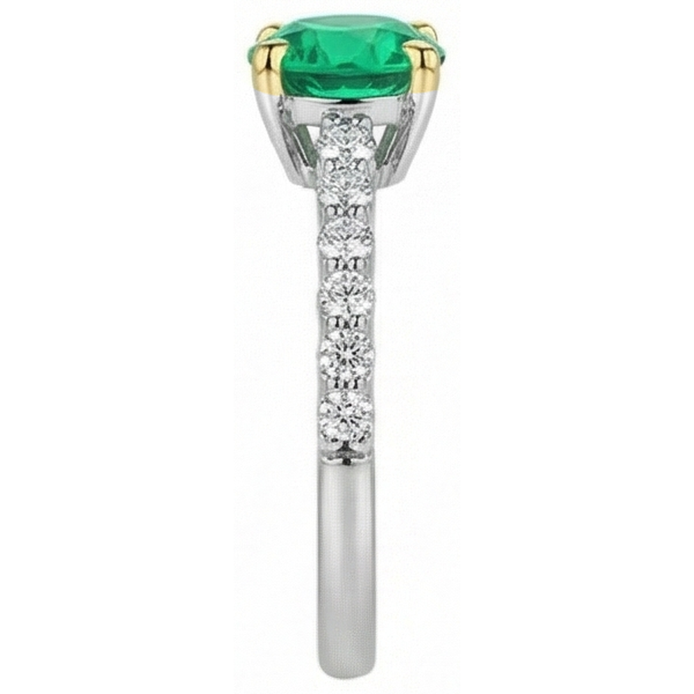 Colombian Emerald Round Brilliant Gemstone Ring in 14K Two Tone Gold – profile view