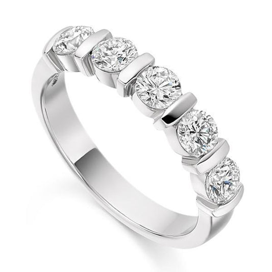 Round Cut Five Stone Real Diamond Band Solid White Gold 14K 3.50 Ct