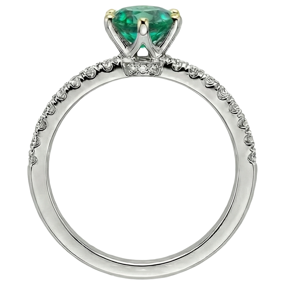 Colombian Emerald Round Cut Colored Stone Ring in Two-Tone 14K Gold – profile view