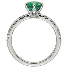 Colombian Emerald Round Cut Colored Stone Ring in Two-Tone 14K Gold – profile view
