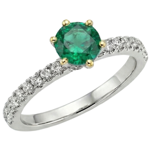 Colombian Emerald Round Cut Colored Stone Ring in Two-Tone 14K Gold – front view