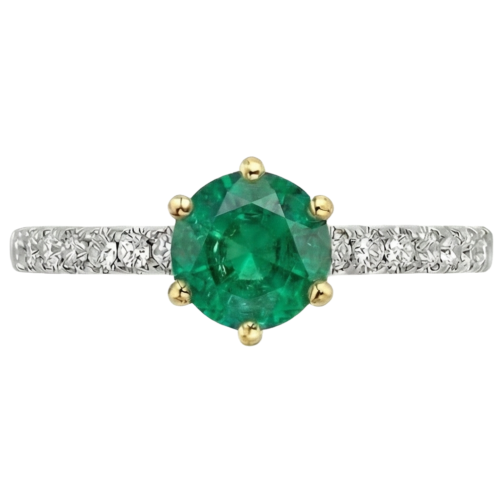 Earth-Mined Colombian Emerald Colored Stone Ring – angle view