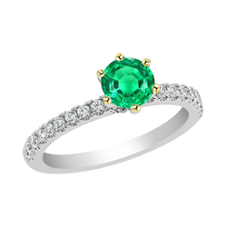 Round Cut Colombian Emerald Colored Stone Ring in Two-Tone 14K