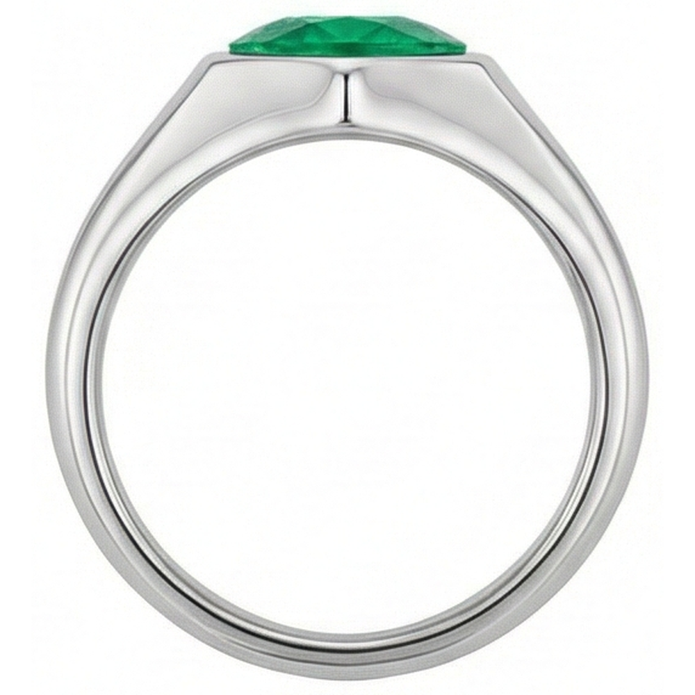 Round Cut Emerald ring in 14 Karat White Gold – back view