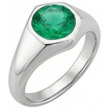 Emerald Round Cut Precious Stone Ring in 14 Karat White Gold – side view