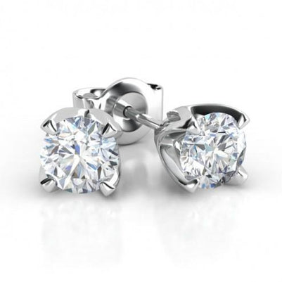 Round Cut Genuine 3.10 Carats Diamonds Lady Studs Earrings 14K White Gold