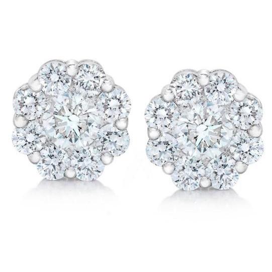Round Cut Genuine 4.75 Carats Diamonds Cluster Studs Halo Earrings Gold White