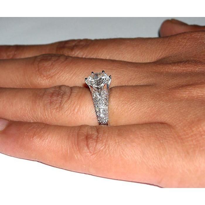 Round Cut Genuine Diamond Engagement Women Ring White Gold